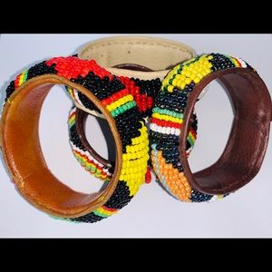 🏺⚔️Traditional beaded 100% leather bangles⚔️🏺